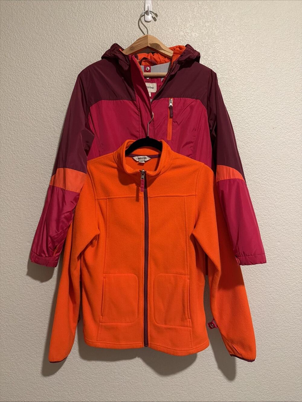 Lands’ End 3-in-1 Squall Jacket Parka System Red Orange Removable Fleece Liner